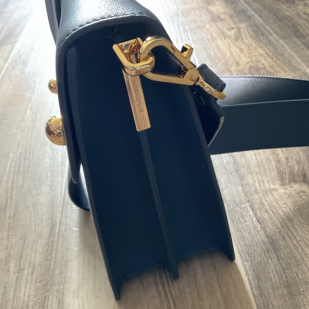 Strathberry Crescent Leather Shoulder Bag in navy - Picture 3 of 7